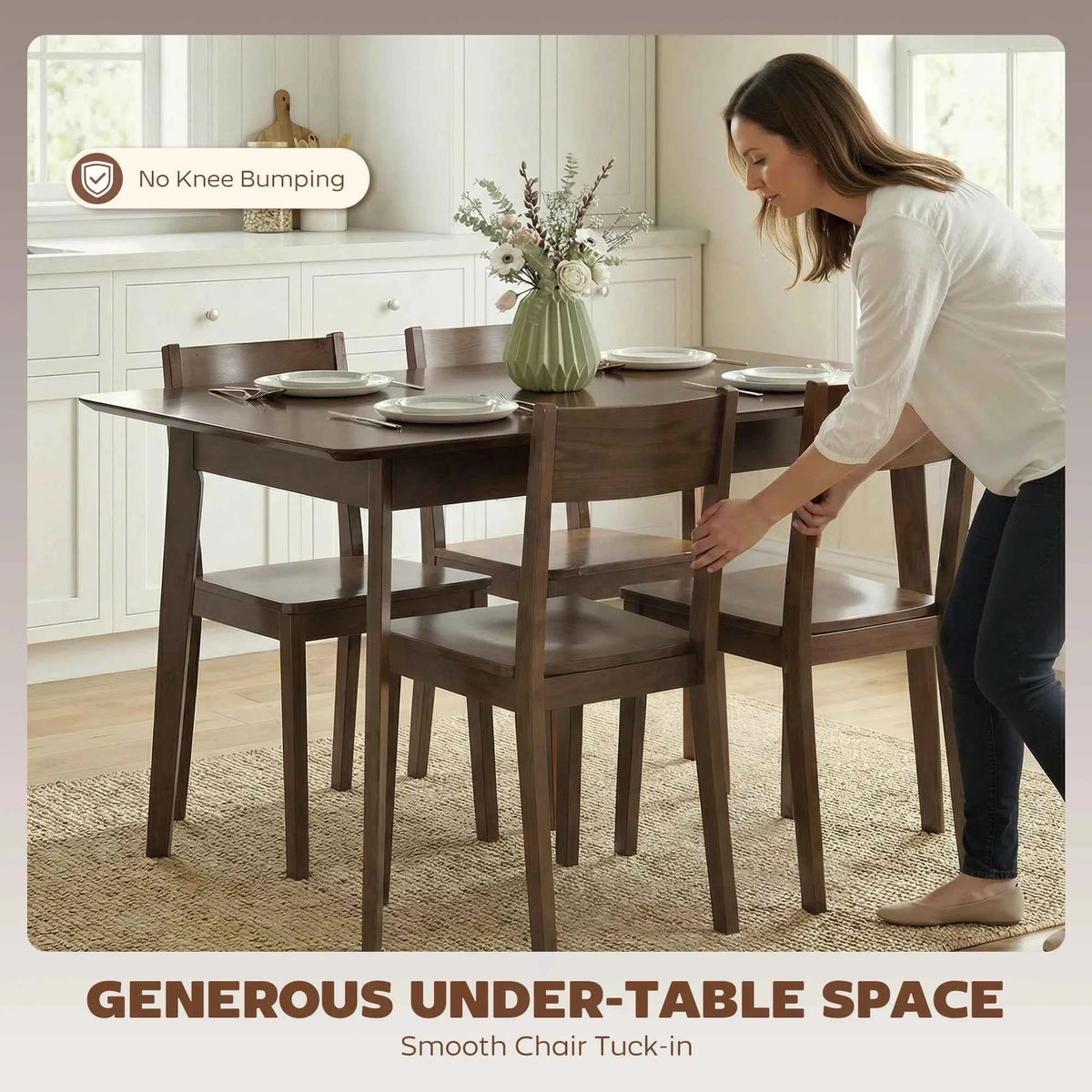 47" Mid-Century Modern Dining Table for 4, Rectangular Kitchen Table with Wood Grain Finish, Tapered Legs, Wood Frame for Dining Room, Apartment, Easy to Assemble, Dark Mahogany