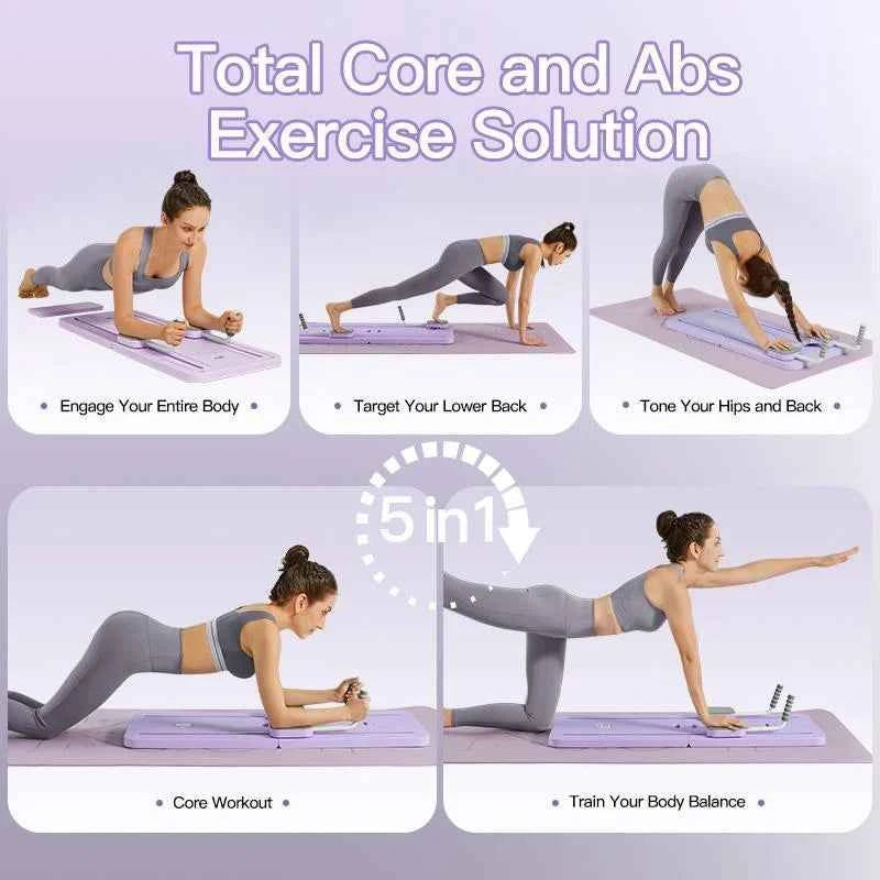 UMAY Multifunctional Pilates Board with Count Timer, Foldable Abdominal Trainer with Yoga Mat, Resistance Tubes.