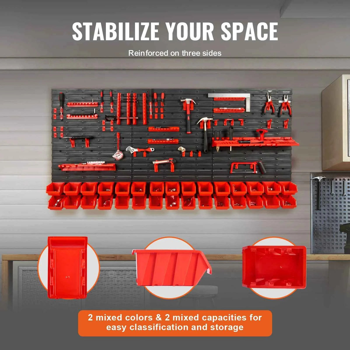 Wall Mounted Storage Bins 30/48Bin Parts Rack Organizer.  Wall Panels, Hooks, Plastic Shop Tool for Screw and Nails