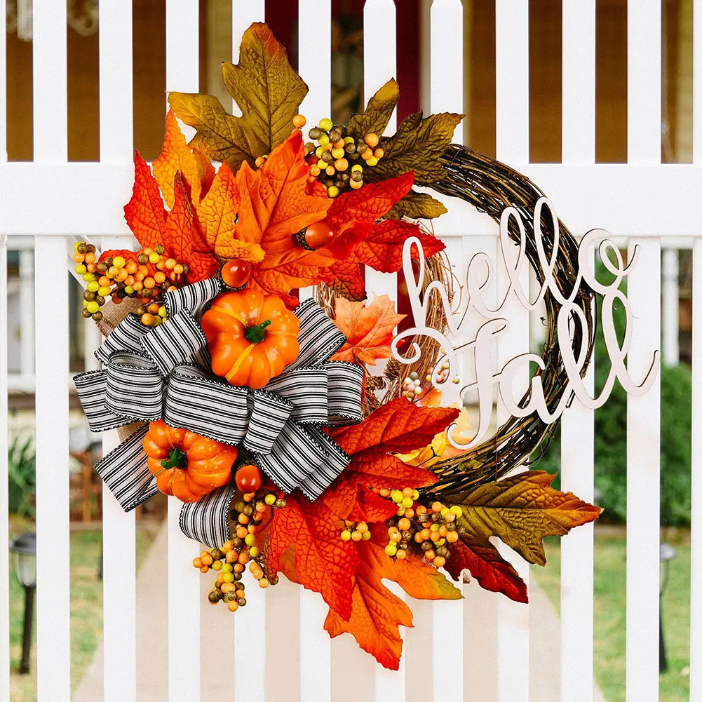 40cm Artificial Pumpkin Wreath. Thanksgiving Garland Door Hanger. Front Door Autumn Wreath for Thanksgiving.