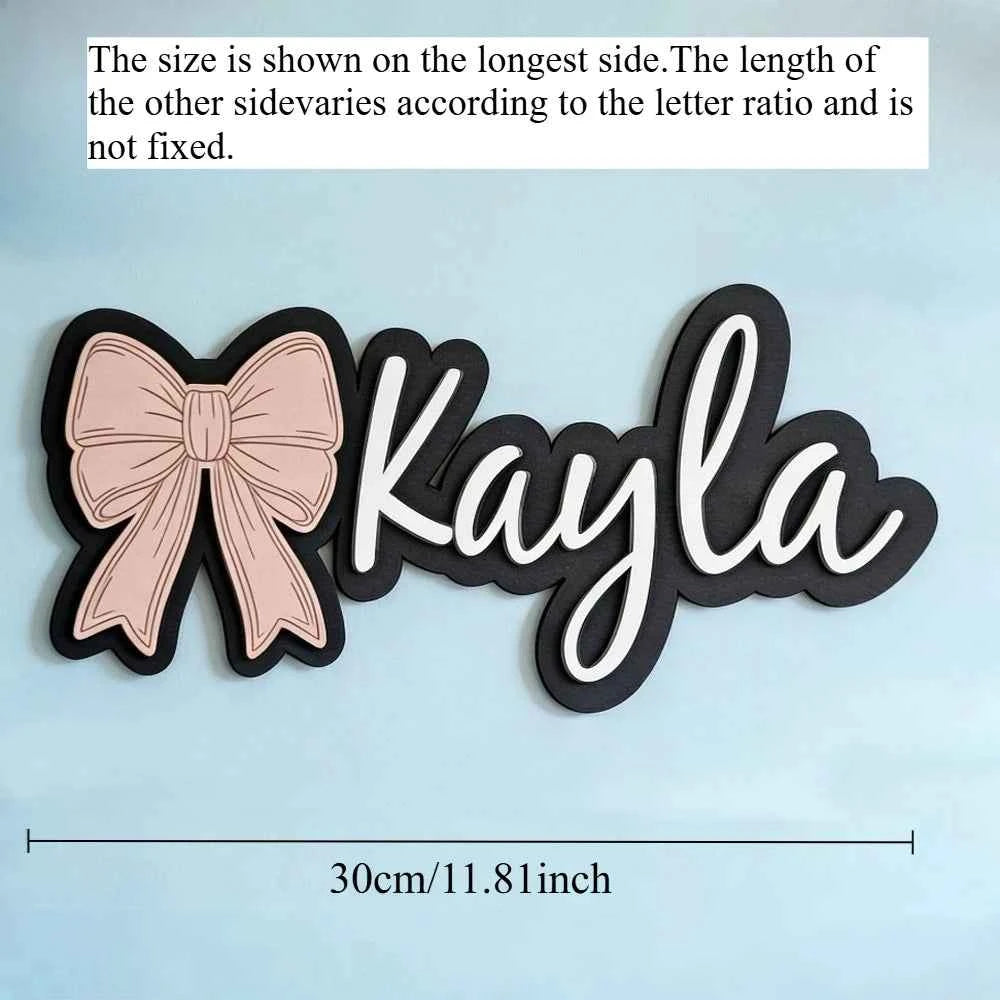 Customizable Bow-Shaped Wooden Wall Plaque. Baby Nursery Sign with Name And Date Personalized. Housewarming Gift. Durable. For more Occasions.