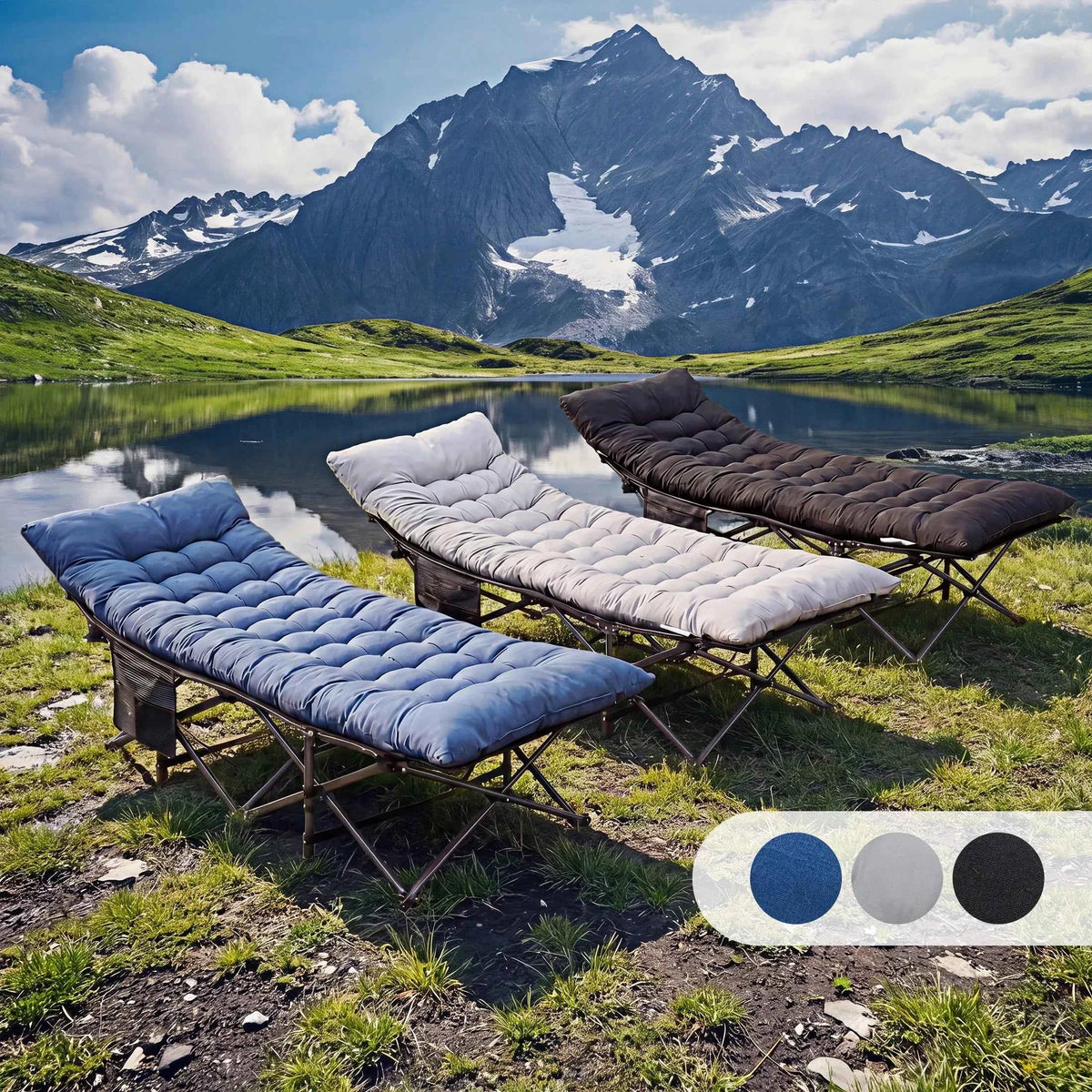 JHK Folding Camping Makeshift Bed Beach Lounge Chair. Portable 3.5'' Cushion 440 lbs. Sturdy Frame, Compact, Carry With Storage Bed for Outdoor, Camping, Hiking