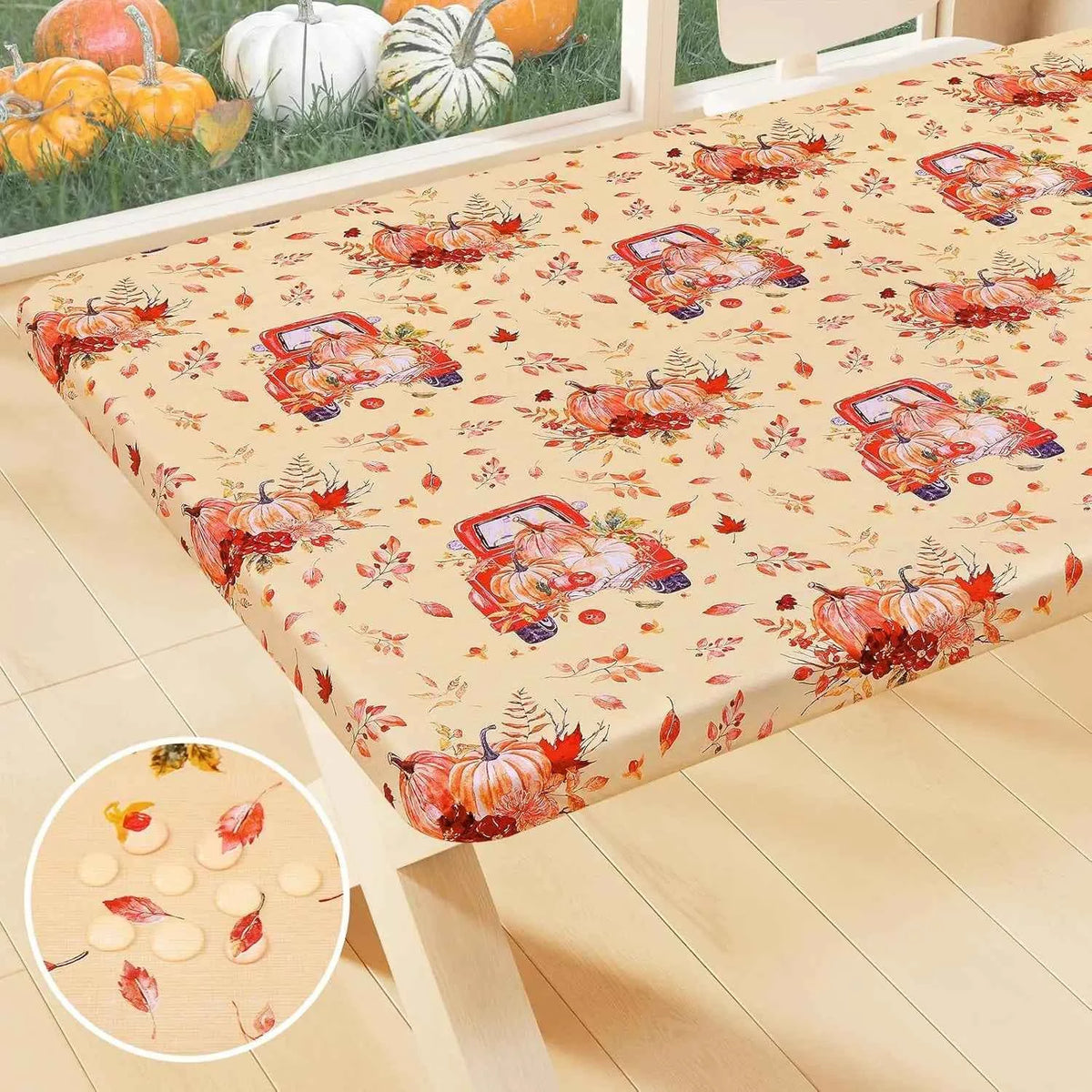 Waterproof PVC Flannel Cover. Elastic Fitted Tablecloth. Floral, Pumpkin,  & Christmas Patterns.