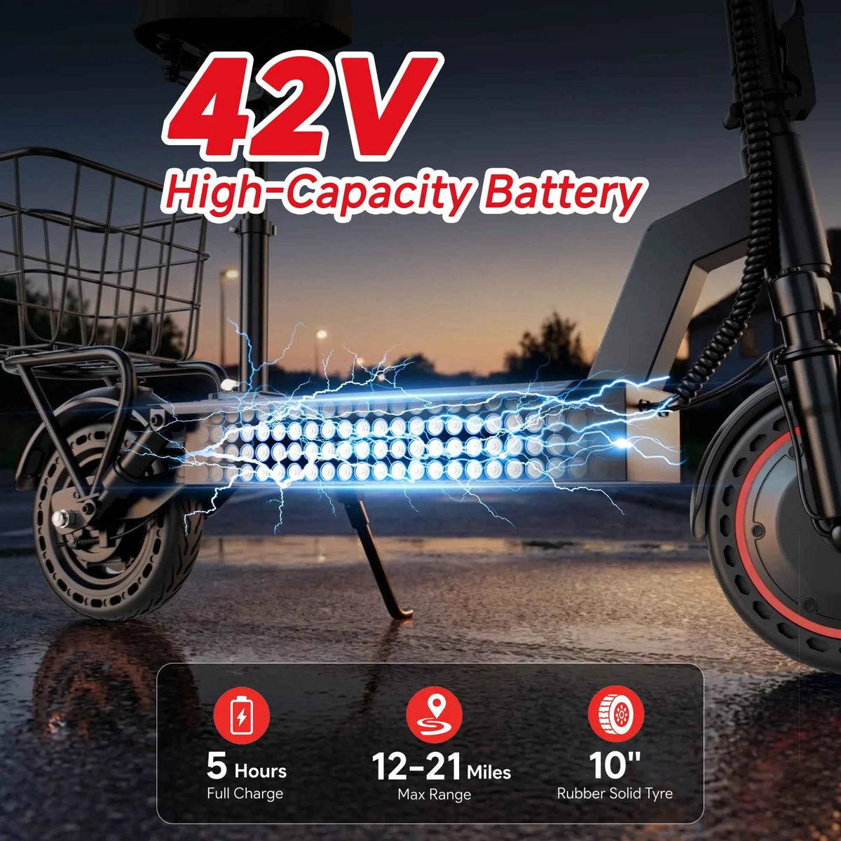 2026 New 500W 10inch Solid Tire Electric Bicycle with Basket, 7.8AH Battery, 22Miles Max Range, 22MPH Max Speed, Dural Shock Absorption, Foldable Adult E-bike