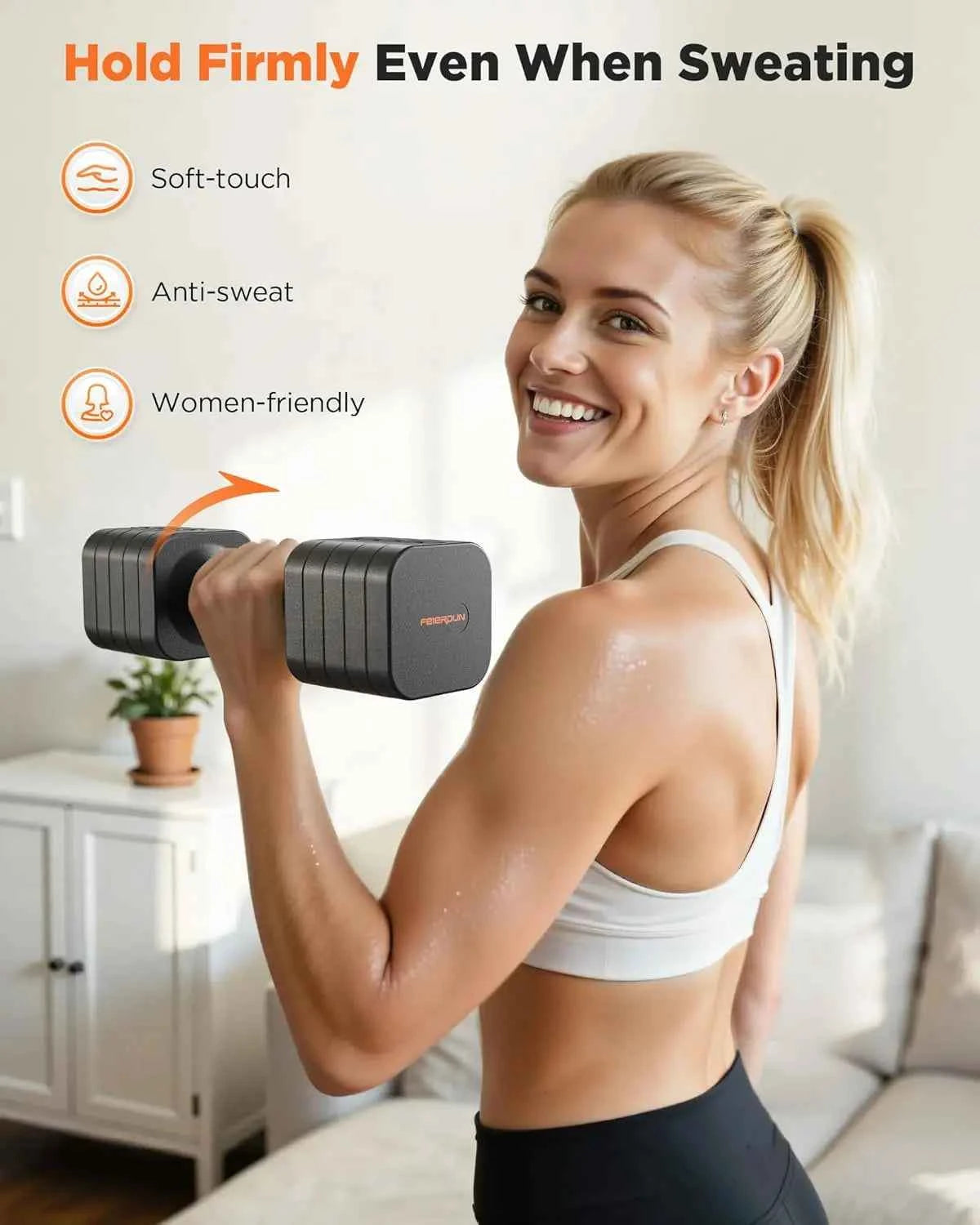 FEIERDUN 5-in-1 Adjustable Dumbbells Set of 2, 20LBS Dark Grey Hand Weights, Fast Adjust Dual Stable Dumbbells.