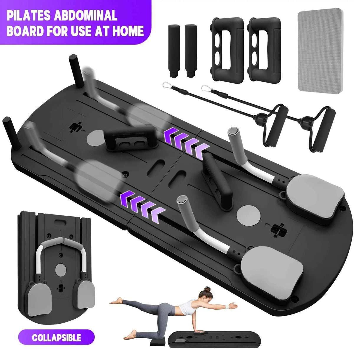 8-in-1 Multifunctional Foldable Pilates Board. Portable Yoga Training Board with 24 Non-Slip Fee.t Space Saving Home Gym