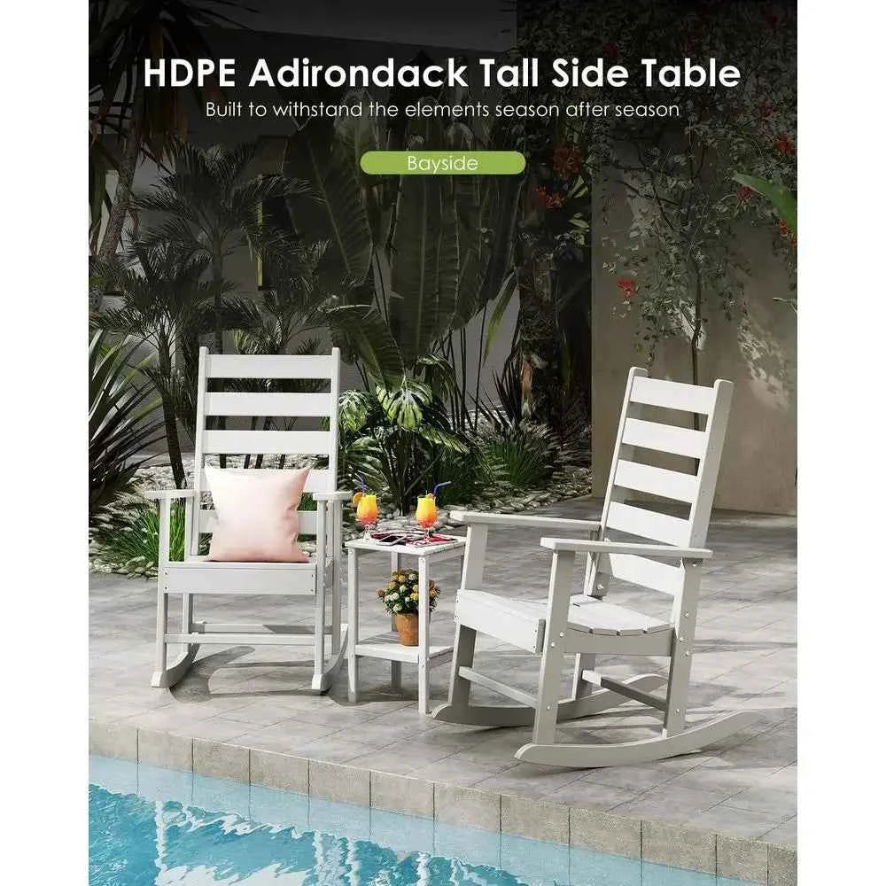 Two-Tier Outdoor Patio Side Tables, 23.5, Weather-Resistant HDPE Plastic, White, Suitable for Garden and Porch