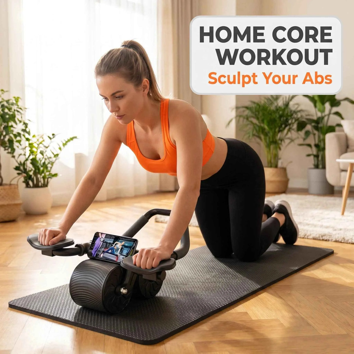 3 IN 1 Core Workout Ab Roller With Knee Pad, Phone Holder, and  Timer
