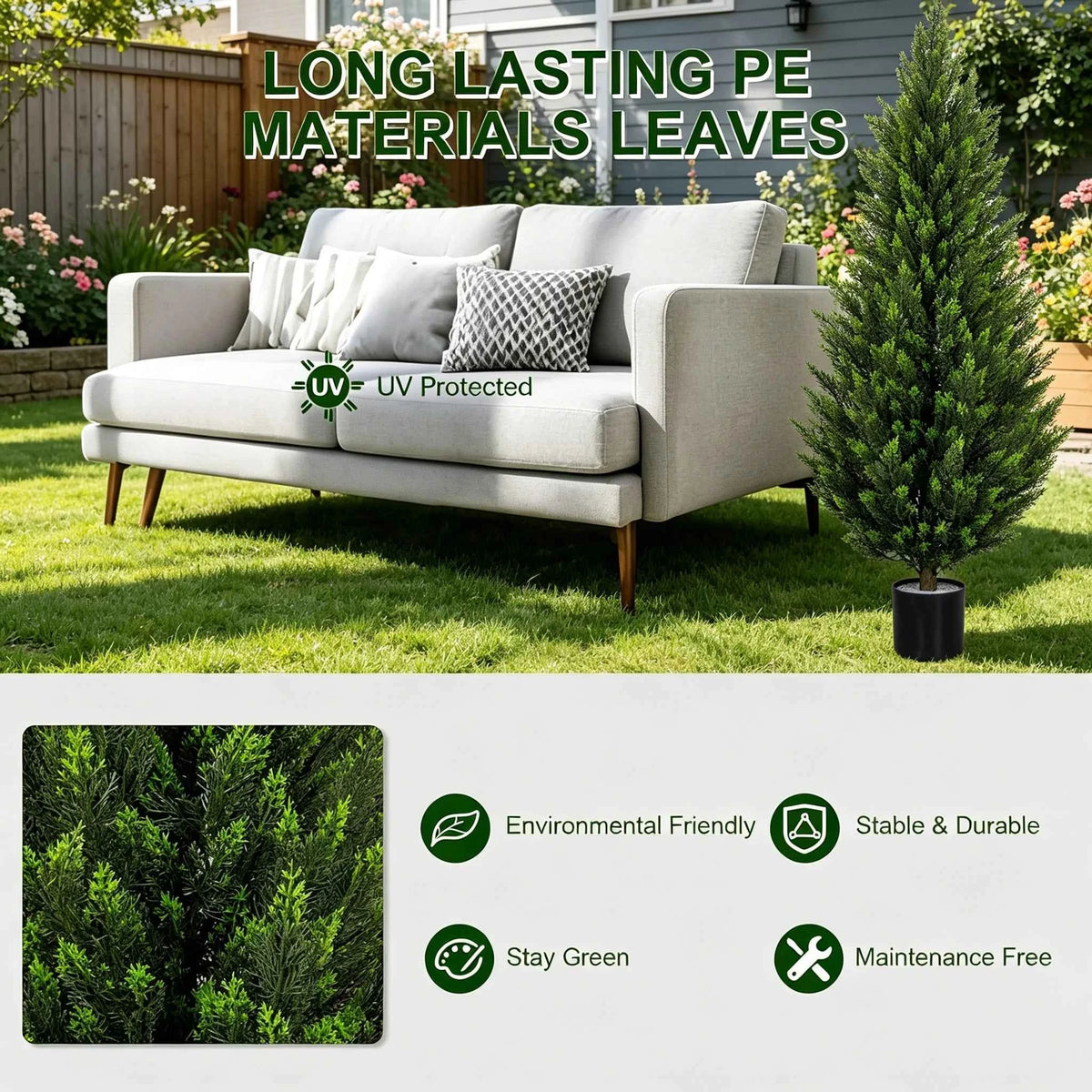 Artificial Cedar Topiary Tree 2/3/4/5/6FT. Faux Evergreen Cypress Plant with Realistic Green Leaves, Outdoor Fake Shrub Bush .