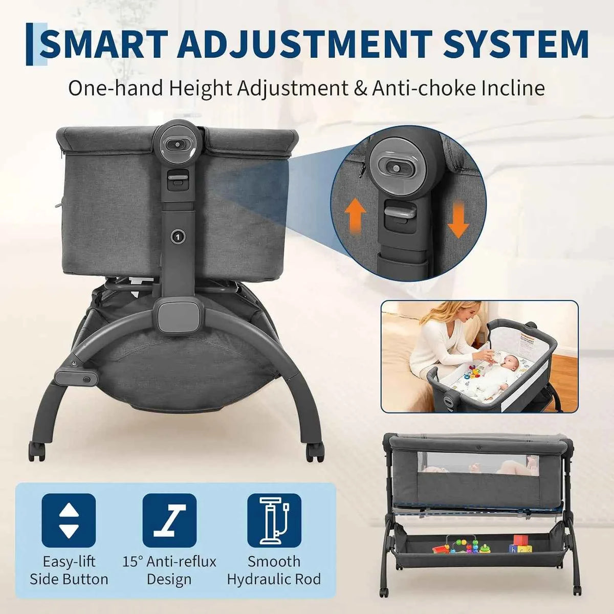 Garvee 2-in-1 Baby Cribs Multifunctional Bedside Swing Cradle. Sleeper Baby Changing Table for Sleepers. Multi-functional Furniture for Kids
