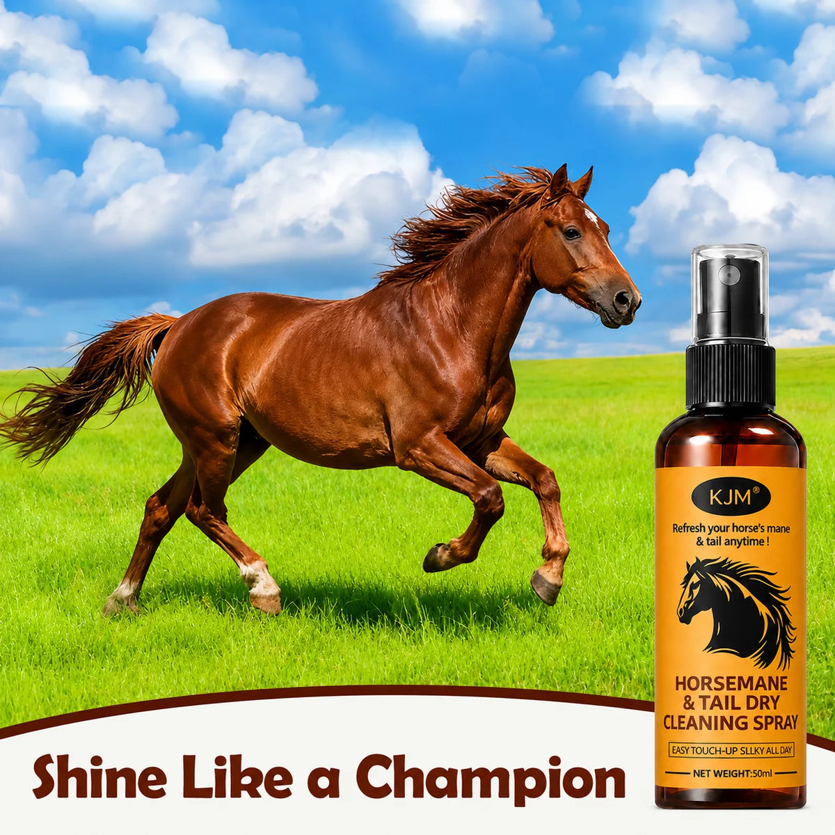 KJM Horse Mane & Tail Detangling Spray. Mild Natural Botanical Extract, Quick, Smooth, Soft Shiny Non Greasy Equine Daily Groom Spray