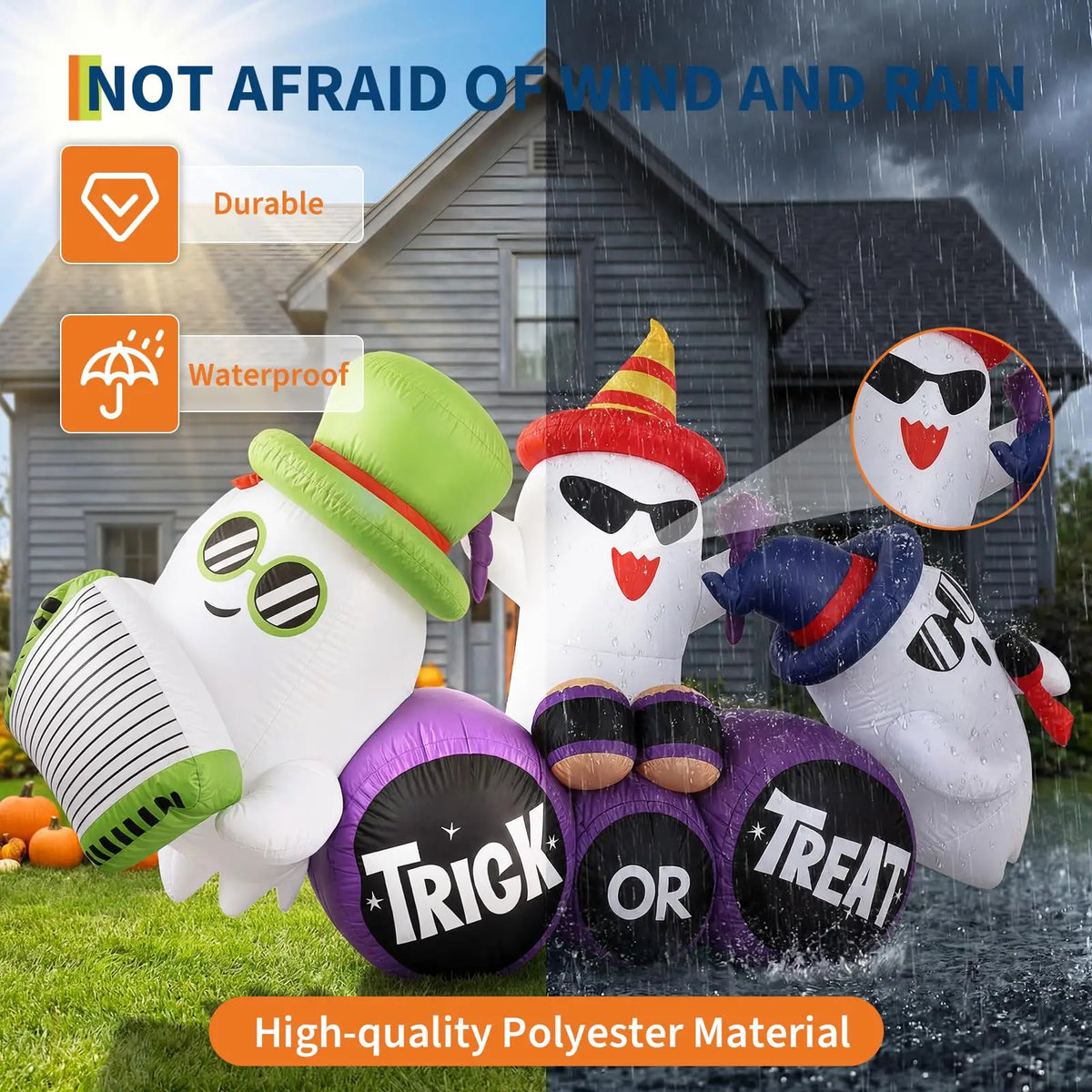 8ft Halloween Ghost Band. Inflatable Outdoor Yard Decoration With 6 Led Lights, Trick Or Treat Blow Up For the Lawn.