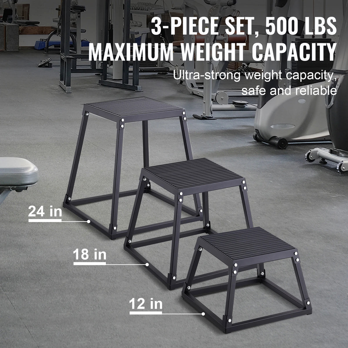 SucceBuy 12/18/24/30inch Plyometric Jump Box Platform. Black For Home Gym Training, Conditioning, Strength Training 3/4pcs