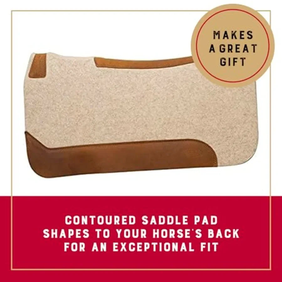 Wool Blend Felt Western Saddle Pad for Horses, 30" x 30" | Shock-Absorbing Shape Helps Reduce Pressure & Improve Comfort for Long Rides, Daily Training, Trail & Barrel Work, Tan