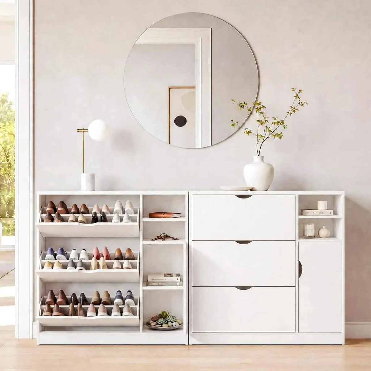 Storage Cabinet with 3 Flip Drawers and Storage Space, Adjustable Shelf, Large Capacity.  Customized