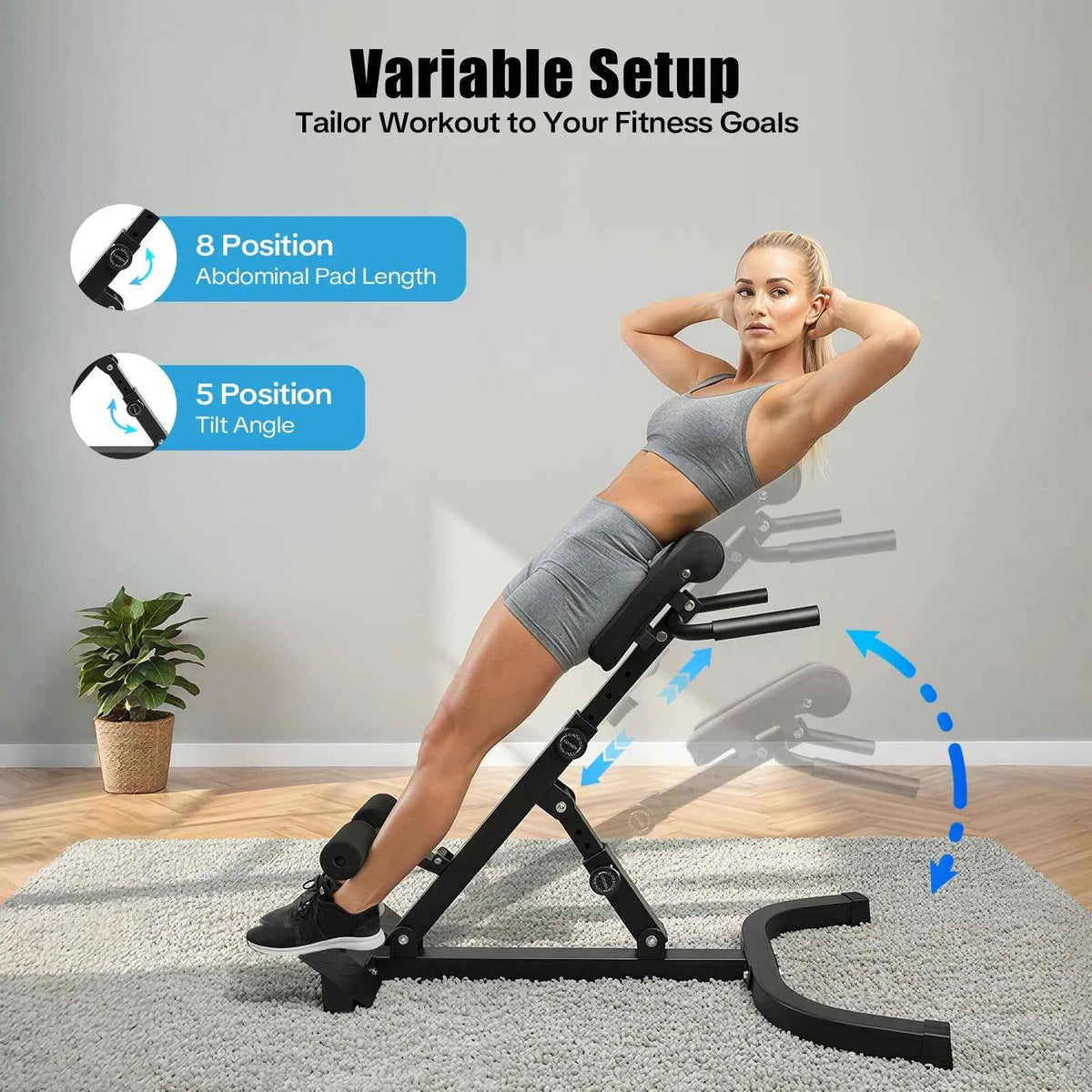 Roman Chair Back Extension Machine, 330LBS. Abdominal Exercise Equipment, Multi-Functional Hyperextension Back Strength Exercise Bench, w/Rubber Foot Covers, suitable for Home, Gym, and Hotels