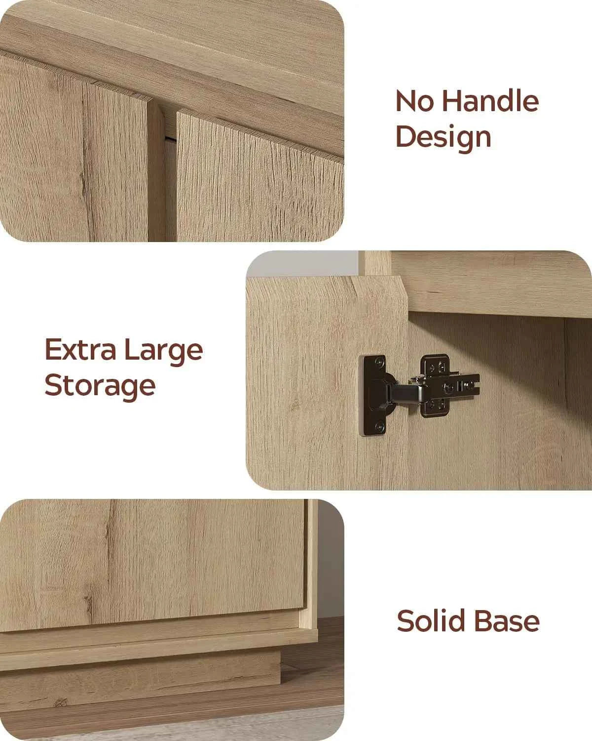 3 PCS Sideboard Buffet Cabinet, Handle-Free Design & Adjustable Shelves for Storage, Custom