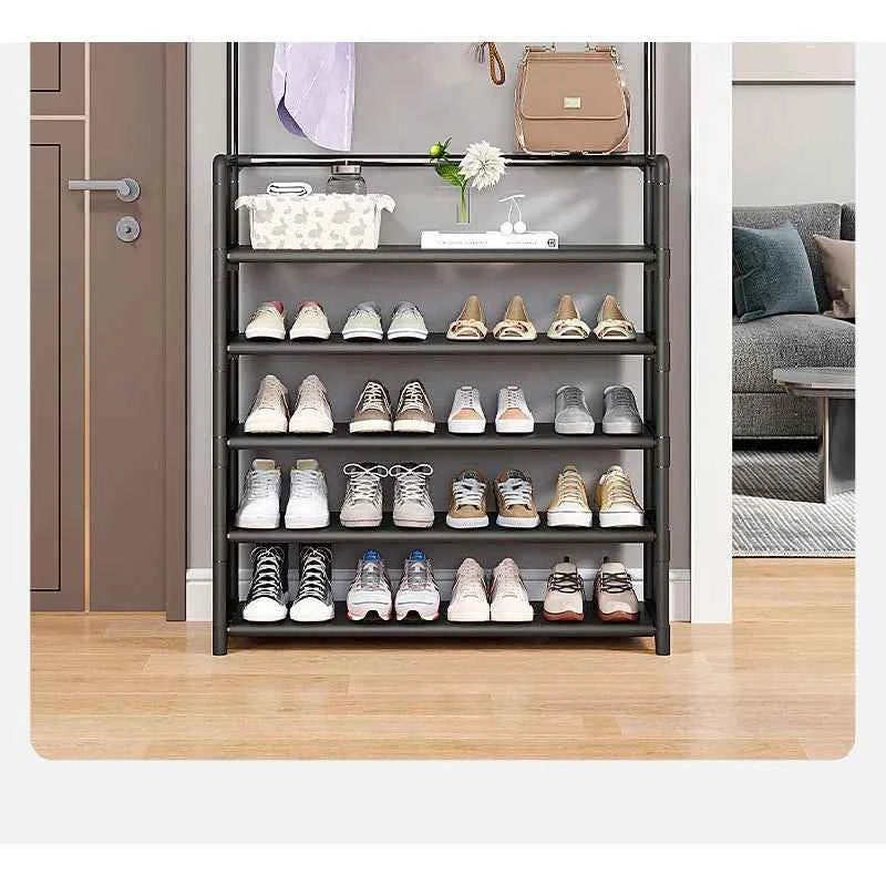 5-Tier 3-in-1 Multifunctional Metal Rack. Floor-Standing Garment Organizer. Sturdy Vertical Storage Shelf