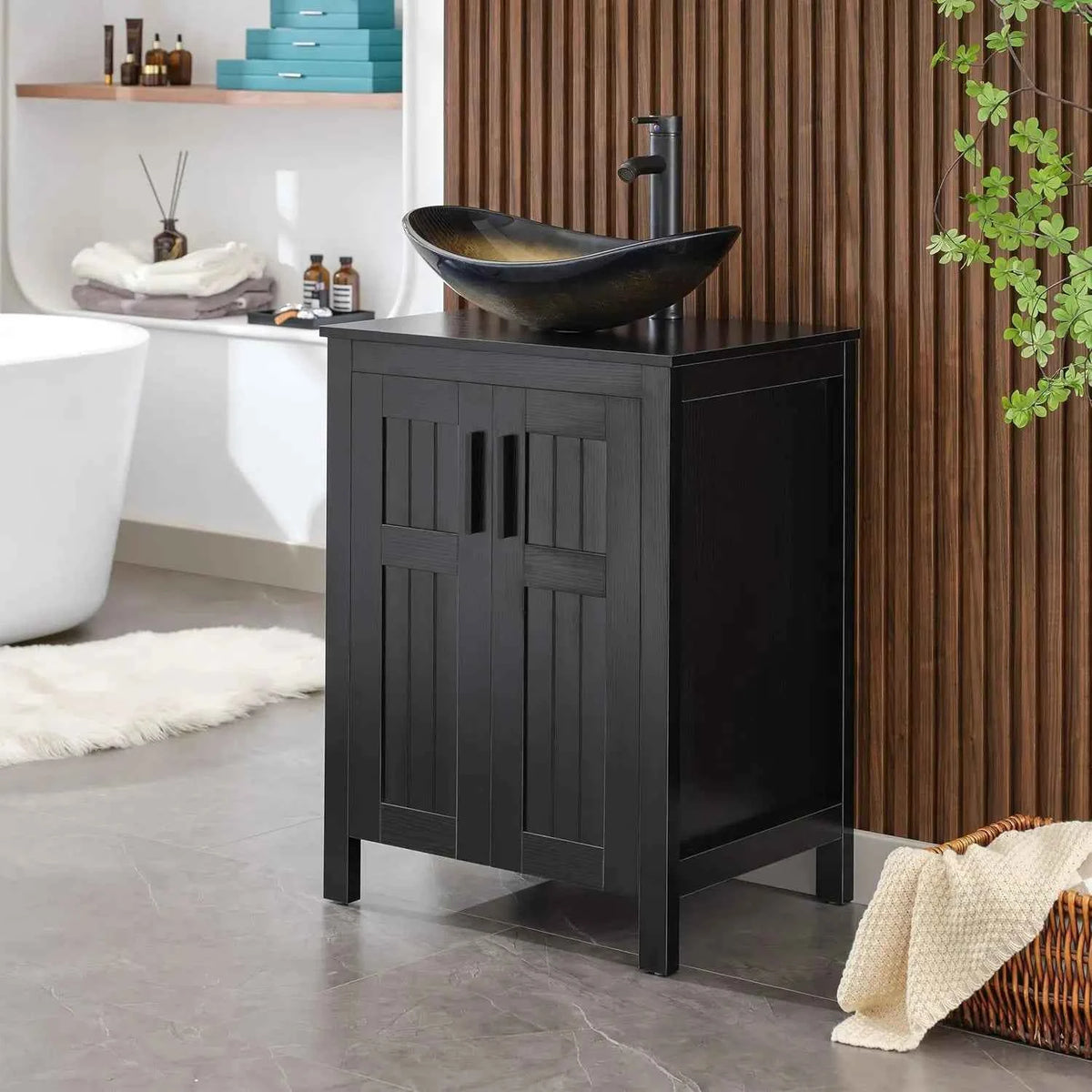 Black 24" Bathroom Vanity with Sink Combo,Modern Vanity with Vessel Sink,Stylish Bathroom Vanity Cabinet,Grooved, Customized