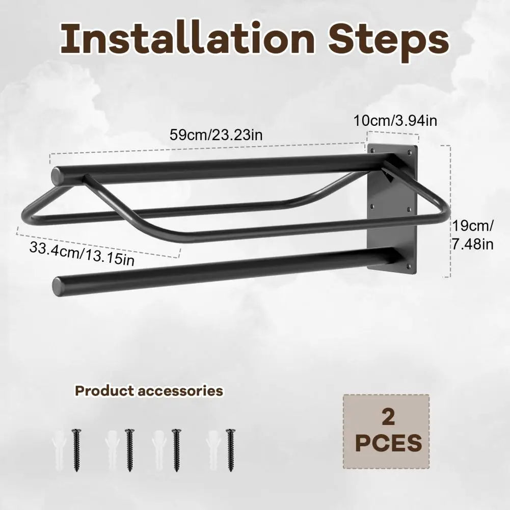 2Pcs Horse Saddle Rack with Pad Bar, Heavy‑Duty Wall Mount Metal Saddle Bracket, Western Saddle Storage for Tack Room, Stable, or Barn
