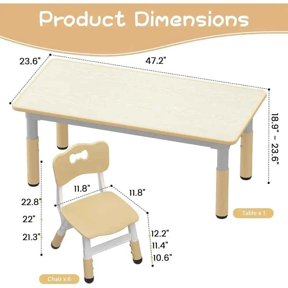 Kids Table And 6 Chairs Set. Height Adjustable Toddler Table. Ages 2-10.  Graffiti Desktop with Non-Slip Legs for Children
