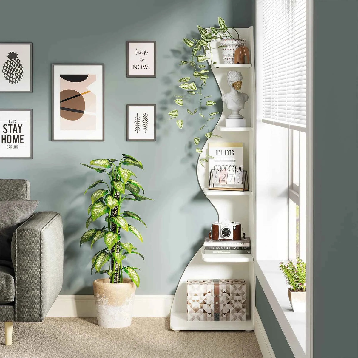 Tribesigns Corner Shelf, Stylish 5-Tier Corner Bookshelf,  Storage Rack. Plant Stand