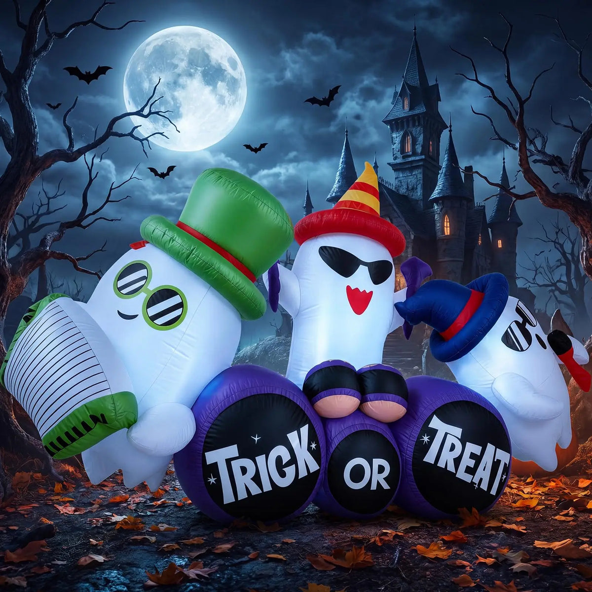 8ft Halloween Ghost Band. Inflatable Outdoor Yard Decoration With 6 Led Lights, Trick Or Treat Blow Up For the Lawn.