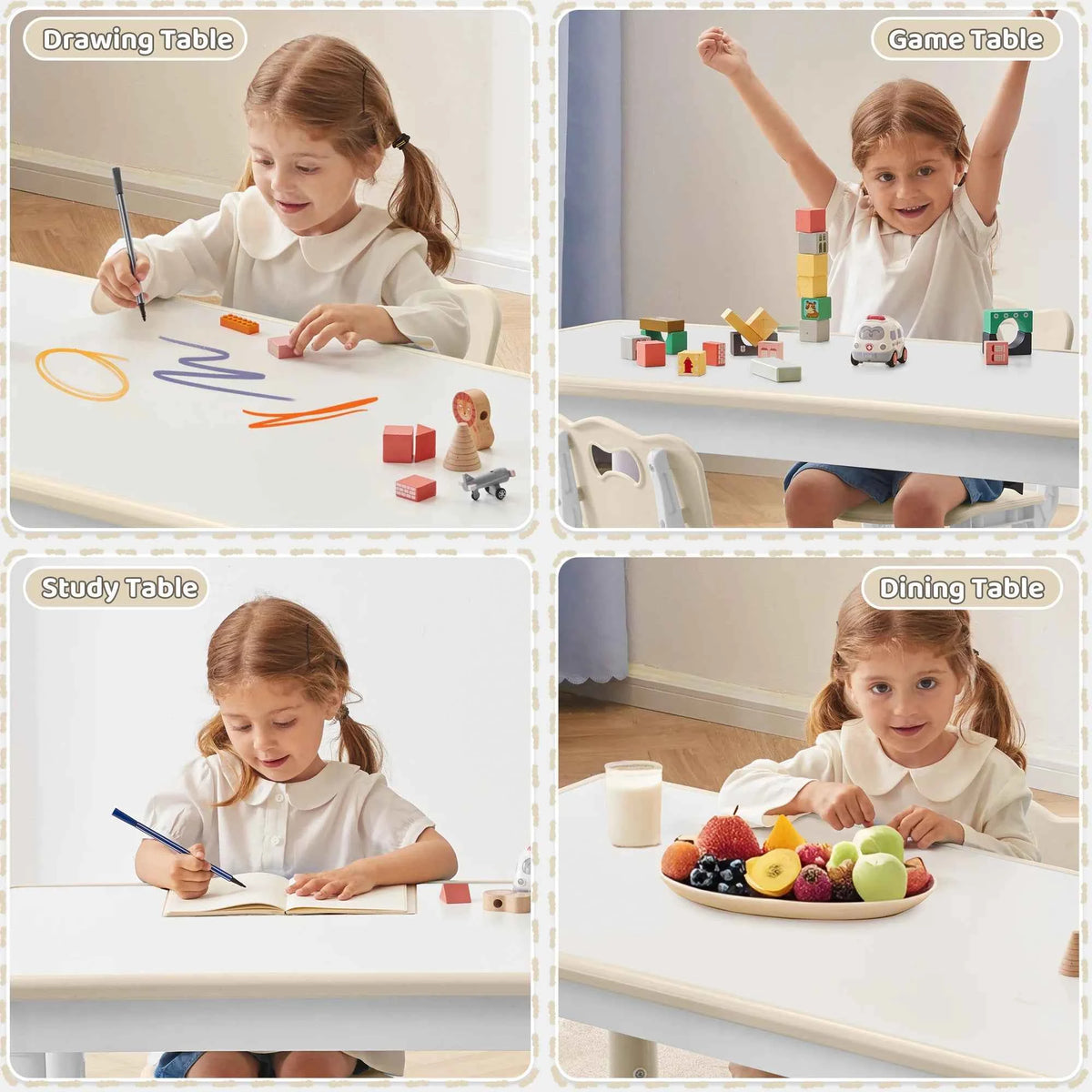 Kids Table 31.5" × 23.6", 7-Level Height Adjustable Toddler Activity Table, Graffiti-Proof Plastic Desk for Ages 3-8, Home & Daycare