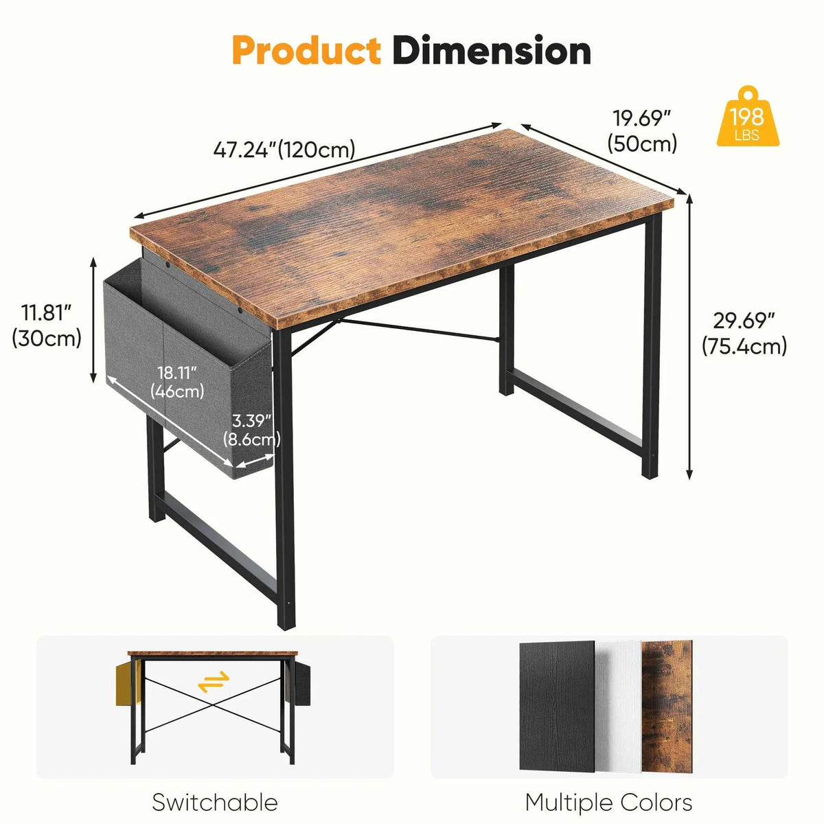 JHK 31IN to 55 Office Desk with Storage Bag. Metal Frame, Wood Tabletop, Easy Assembly