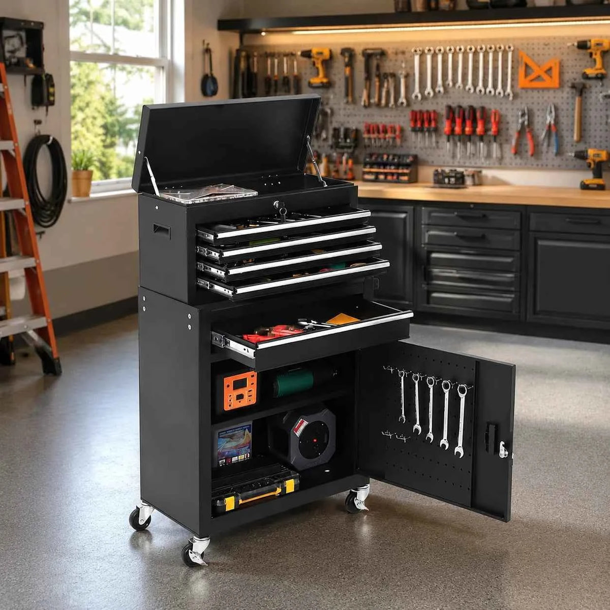 5 Drawer Rolling Tool Cabinet with Lockable Detachable Tool Box, Steel Tool Storage Organizer with Swivel Wheels,