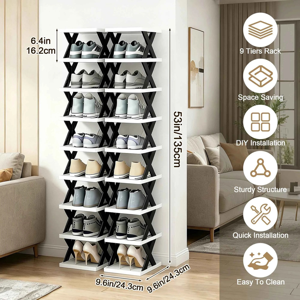 Quick Assembly No Tools  Shelf, Vertical Multi  Organizer for Small Space. Foldable