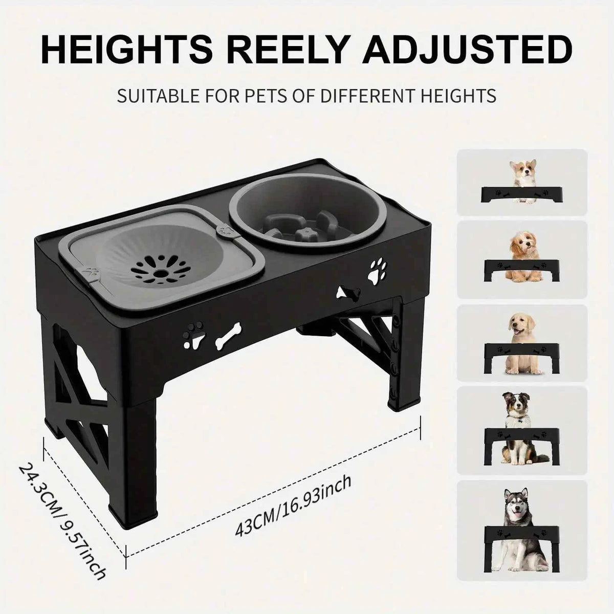 Raised Dog Bowl Stand, Anti Slip Feet, Double Feeder For Small, Medium, Large Dogs and Cats Pet Bowls