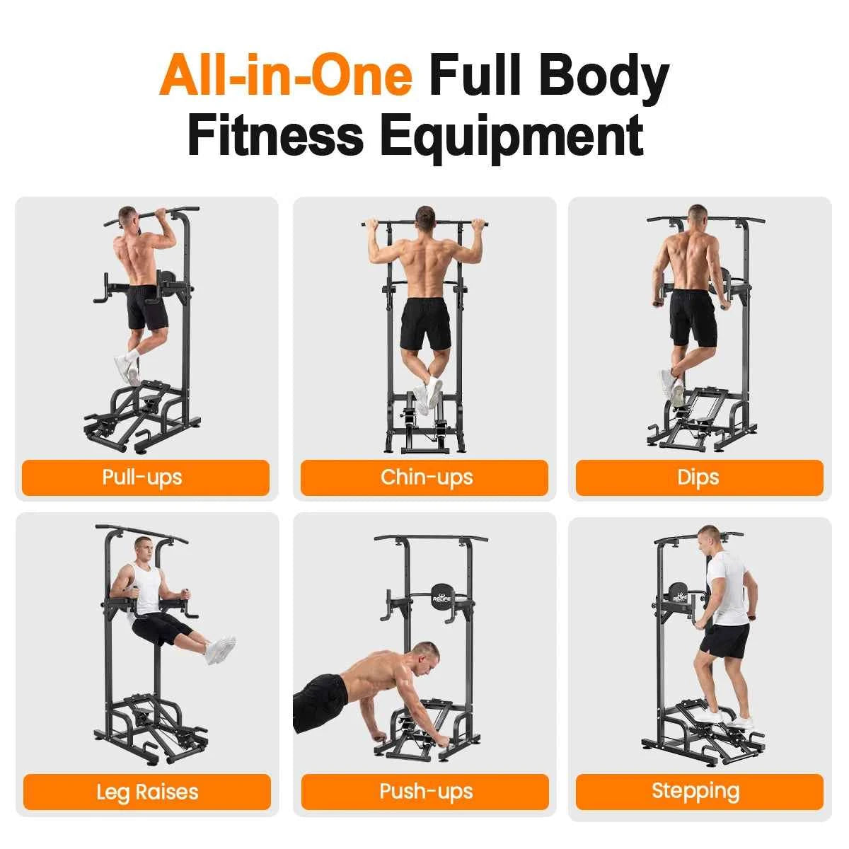 RELIFE Multifunctional Power Tower. Pull Up/ Dip Station. Free Standing Pull Up Bar with Stepper Machine, Adjustable Height Workout Rack. 450LBS Load. Full Body Strength Training Fitness Equipment for Pull Ups Chin Ups Dips L