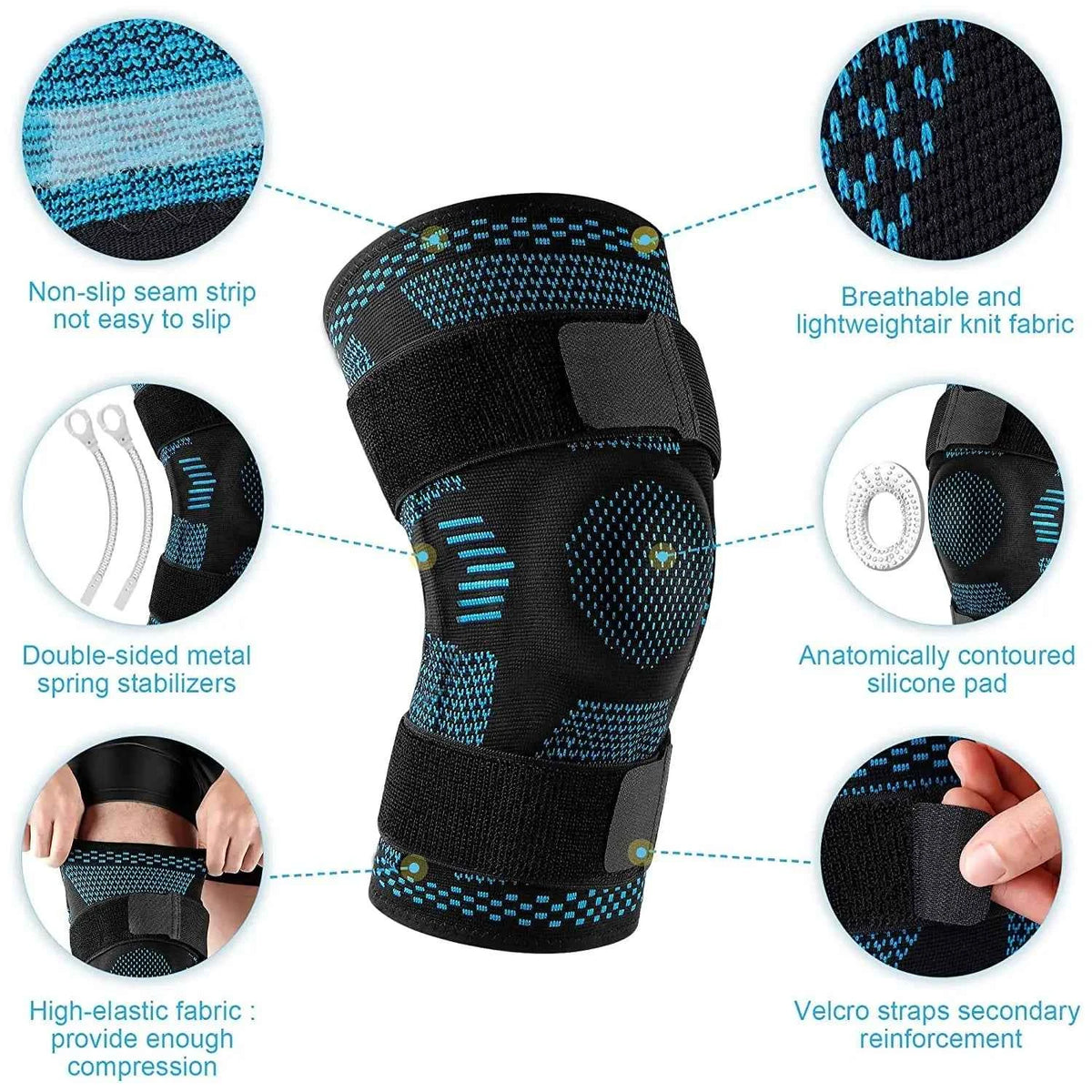 Sports Knee Pads for Knee Pain. Meniscus Tear Injury. Recovery with Side Stabilizers. Patella Gel Knee Support. Compression Sleeve