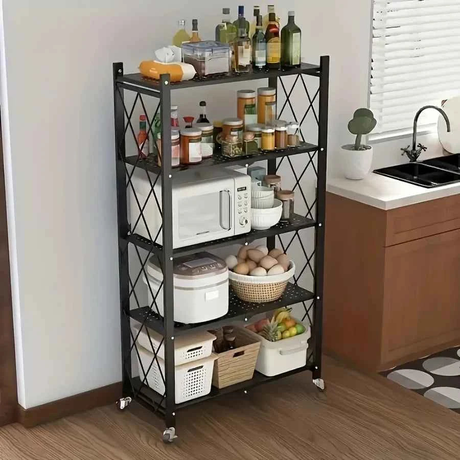 3/4/5-layer Heavy-duty Foldable Metal Storage Rack With Wheels For Movable Organization,