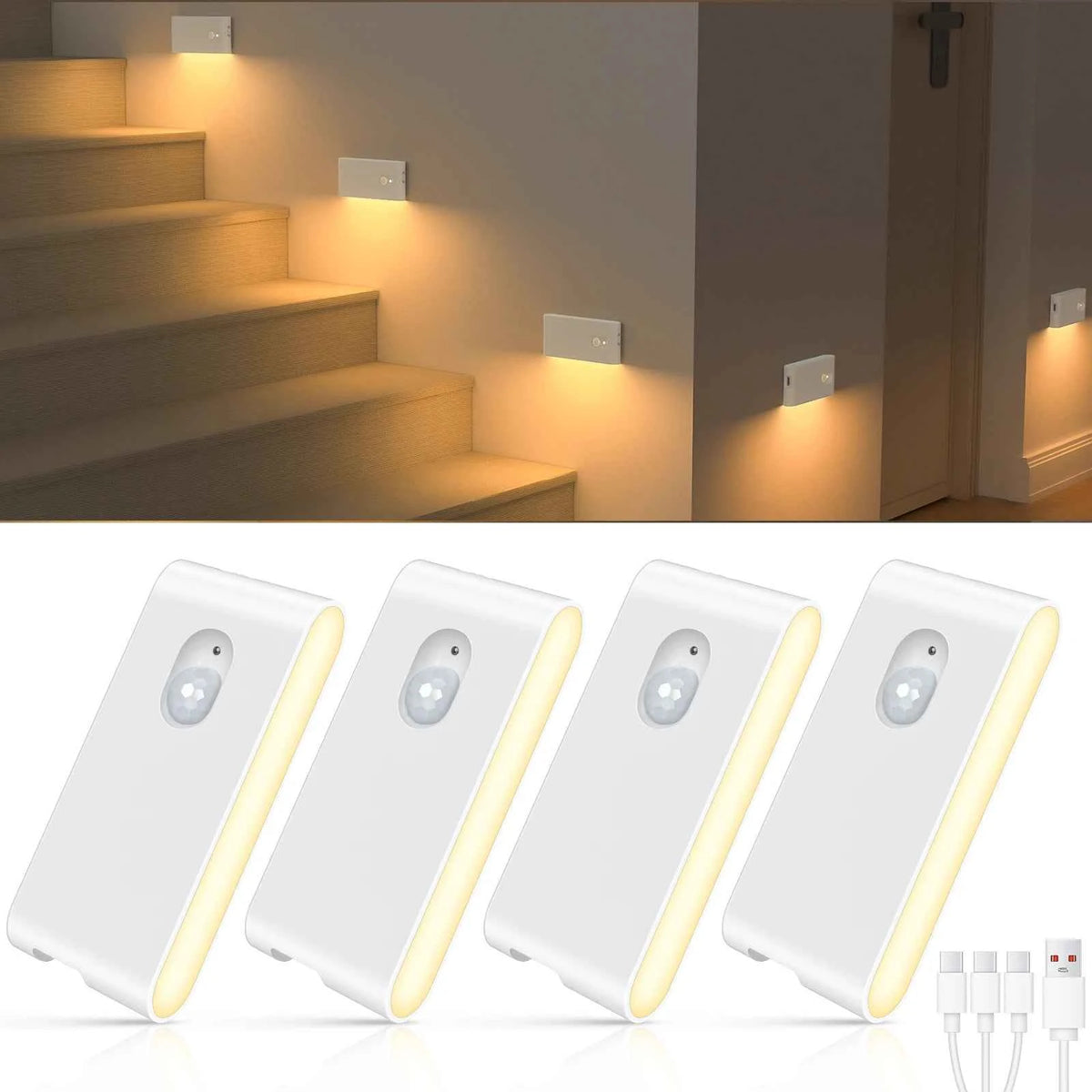 WILLED Motion Sensor, Wireless Indoor Stair Lights. Battery Rechargeable Night Lights for Stairway, Hallway, Kitchen ,Cabinet, Bedroom