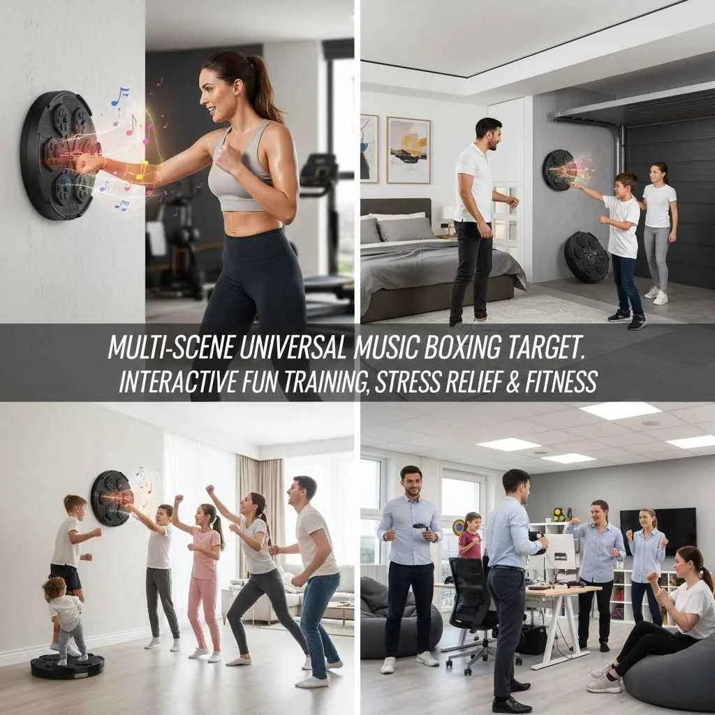 Smart Bluetooth Music Boxing Machine with Gloves, Wall Mounted Electronic Punching Target with LED Lights & Built-in Speaker, 2000mAh Rechargeable for Home Gym Training, Black