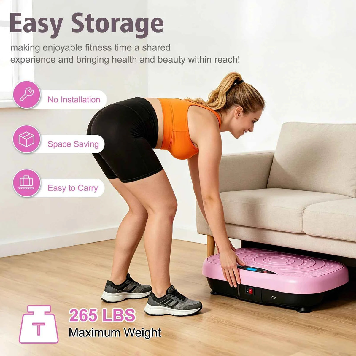 Portable Vibration  Exercise Machine for Whole Body Workout  with Bluetooth. Resistance Bands 5 Yoga Straps, 10 Auto, 200 Manual Speed Settings for Weight Loss & Shaping