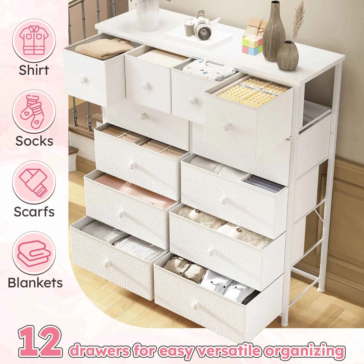 12-Drawer Tall  Dresser – Metal Frame, Wood Top, Anti-Tip – 38.97"W – For Bedroom, Entryway, Living Room, Closet, Dorm