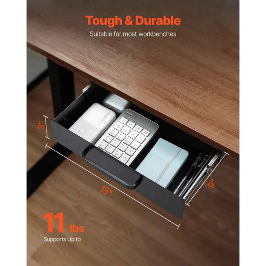 13in/22in Under Desk Drawer, Slide Out Desktop Storage Box Mounted Pullout Undertable Drawer Organizer 
