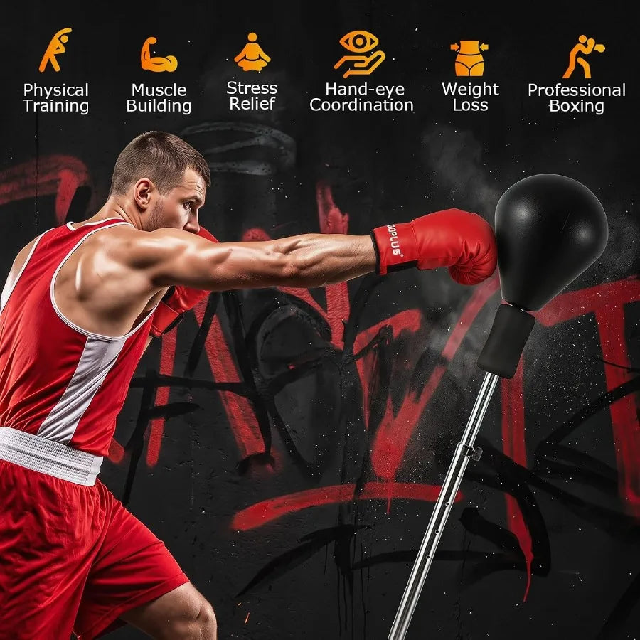 Adjustable Reflex Punching Bag with Stand, 4-Height Settings (54.5"-62"), Fillable Base, 6 Suction Cups, PU Boxing Gloves, Portable Home Gym Fitness Equipment