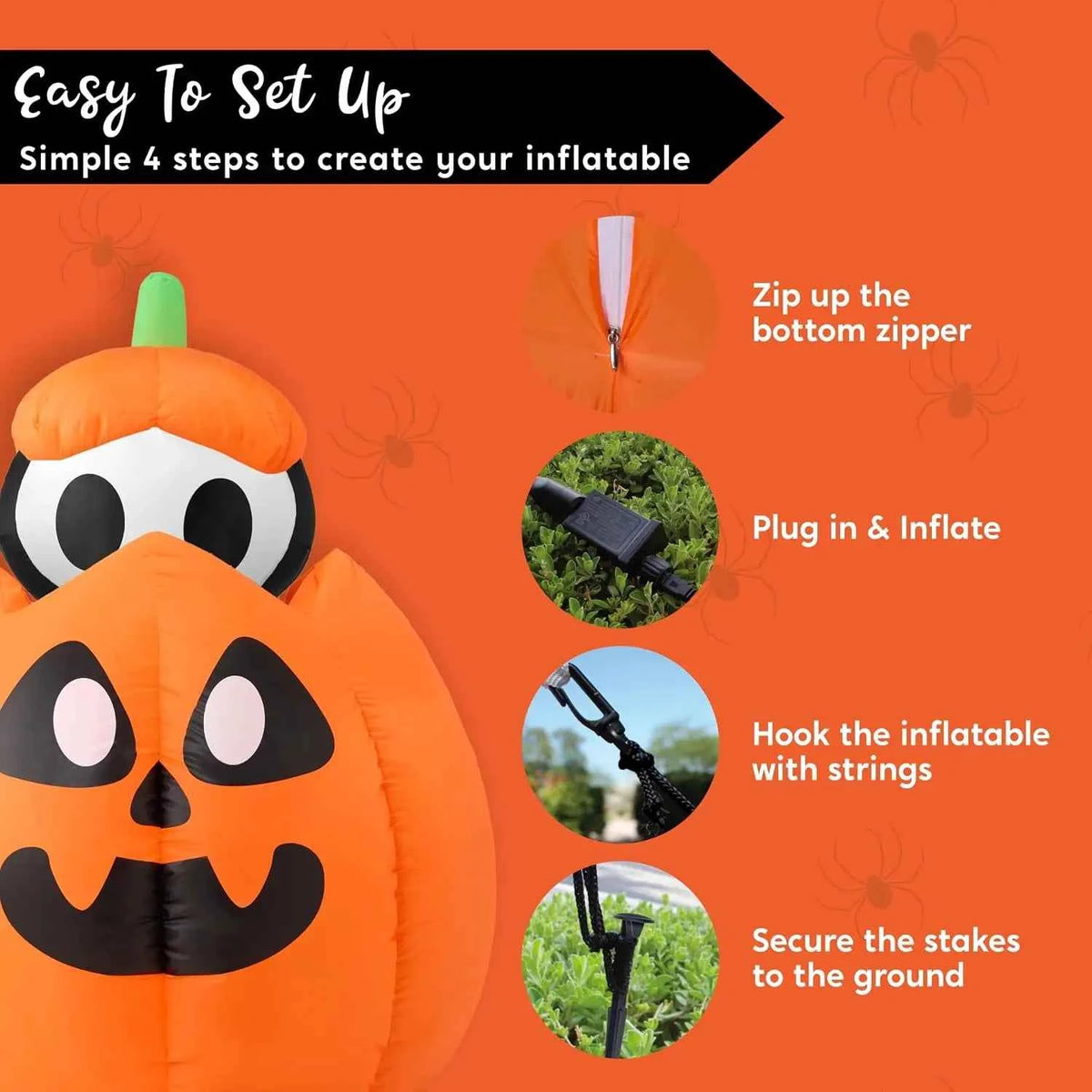 5FT Halloween Animated Inflatables Outdoor Decorations, Inflatable Skeleton On Pumpkin with LEDs, Cute Blow Up Pumpkin Skeleton Decor for Outside Yard