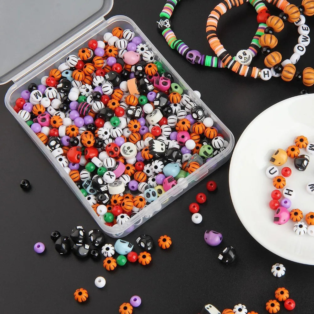 1box Halloween Beads Kits. Skull, Pumpkin, Acrylic Charms Beads for Jewelry Making. DIY Bracelet, Necklace. Handmade Accessories