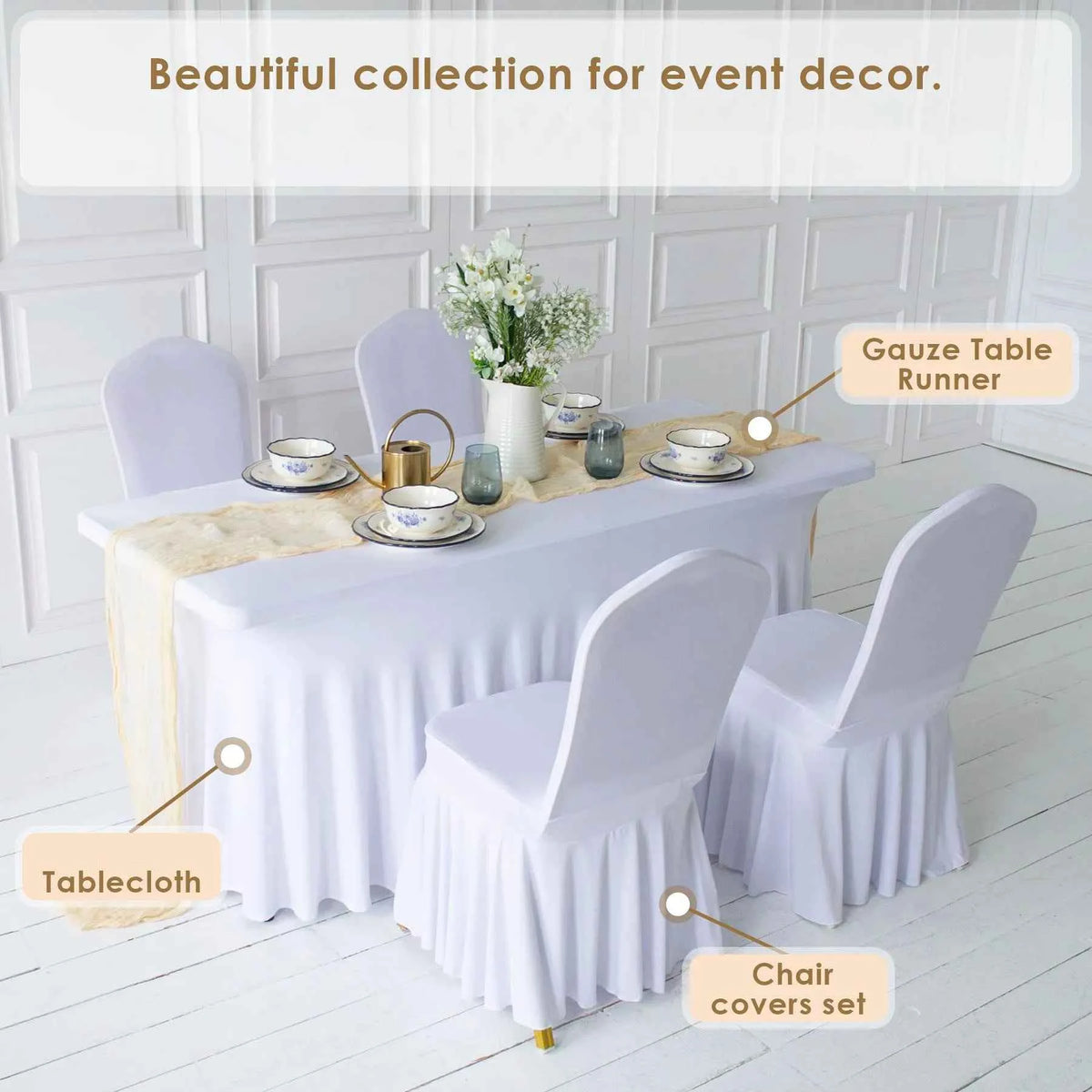 50/100pcs Pleated Skirt Spandex Chair Cover. Hotel Banquet, Party Events, Wedding Decoration. Dining Room Seat Protector Covers