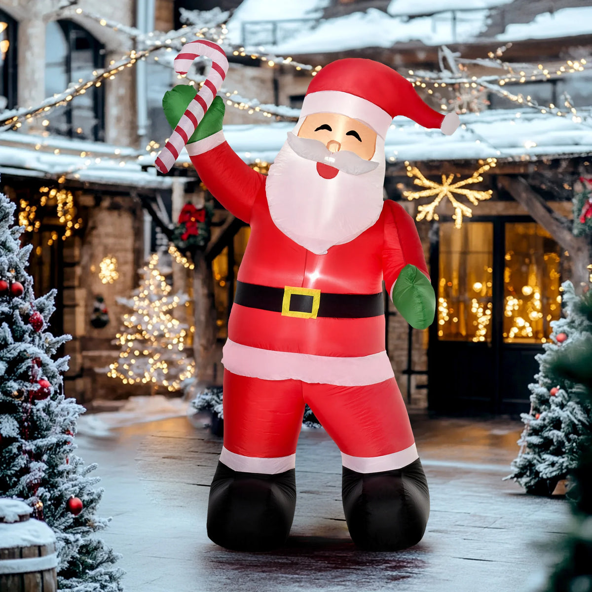 8 ft. Christmas Inflatable Santa Claus with Candy Cane. Outdoor Light Up LED