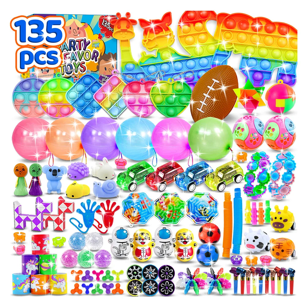 Kids Fidget Toys Party Favors Pack - Sensory Set Gifts with Stickers, Goodie Bag Fillers, Treasure Box, Classroom Prizes for School