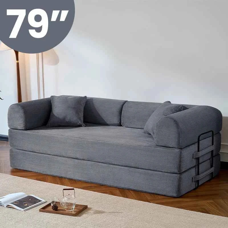 79’’ Folding Convertible Sofa Bed.  Corduroy Upholstered Boneless Couch, Loveseat Sleeper. Floor Sofa for Living Room or Bedroom