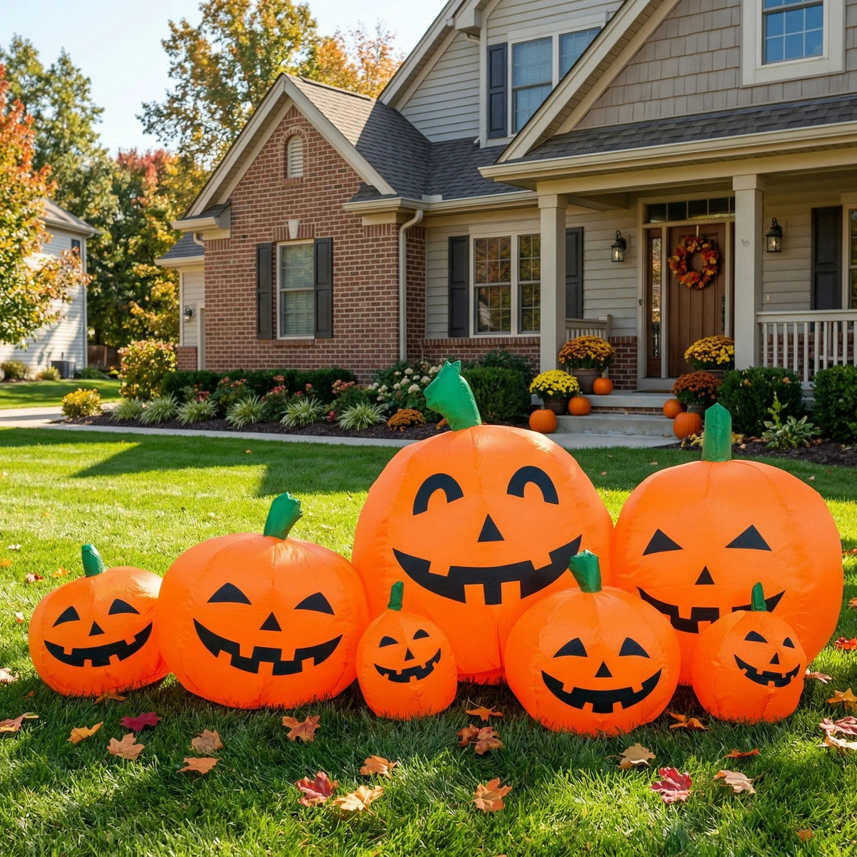 Inflatable Halloween Pumpkin with LED Lights, 7.5ft Outdoor Holiday Yard Decoration for Fall and Thanksgiving, 230cm 0.8A Fan 1000mA Transformer Lawn Festival Display Equipment