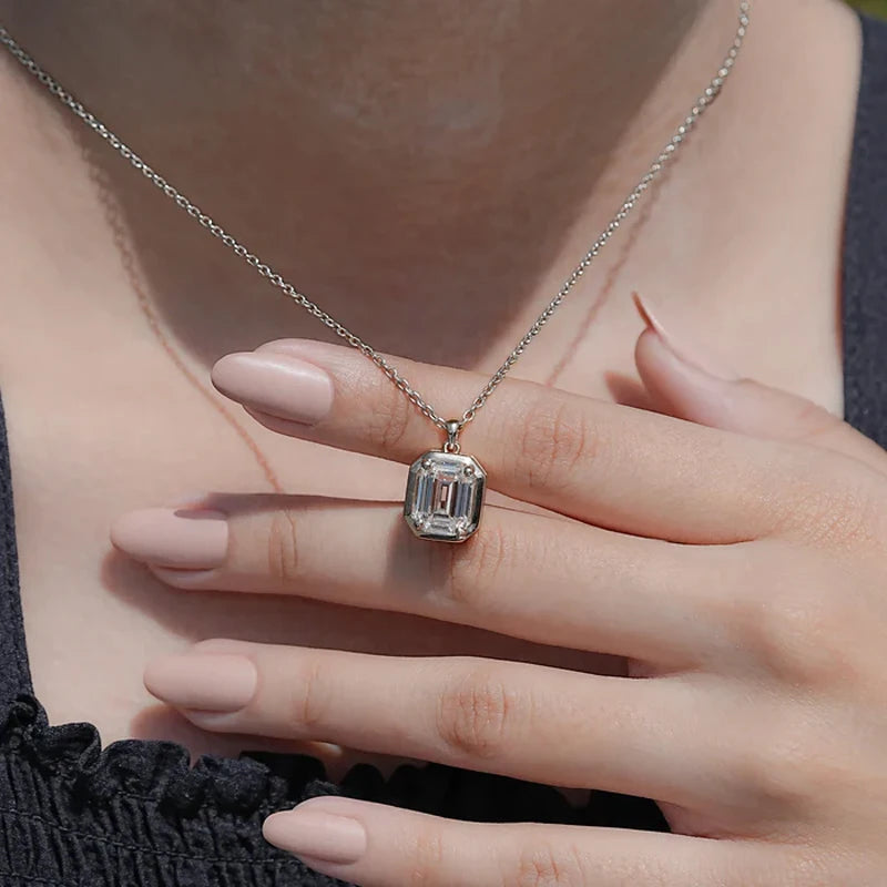 OXTAO Minimalist Moissanite Solitaire Pendant Necklace, Emerald Cut D VVS1 for Women, 14K Gold Filled Charm Necklace
