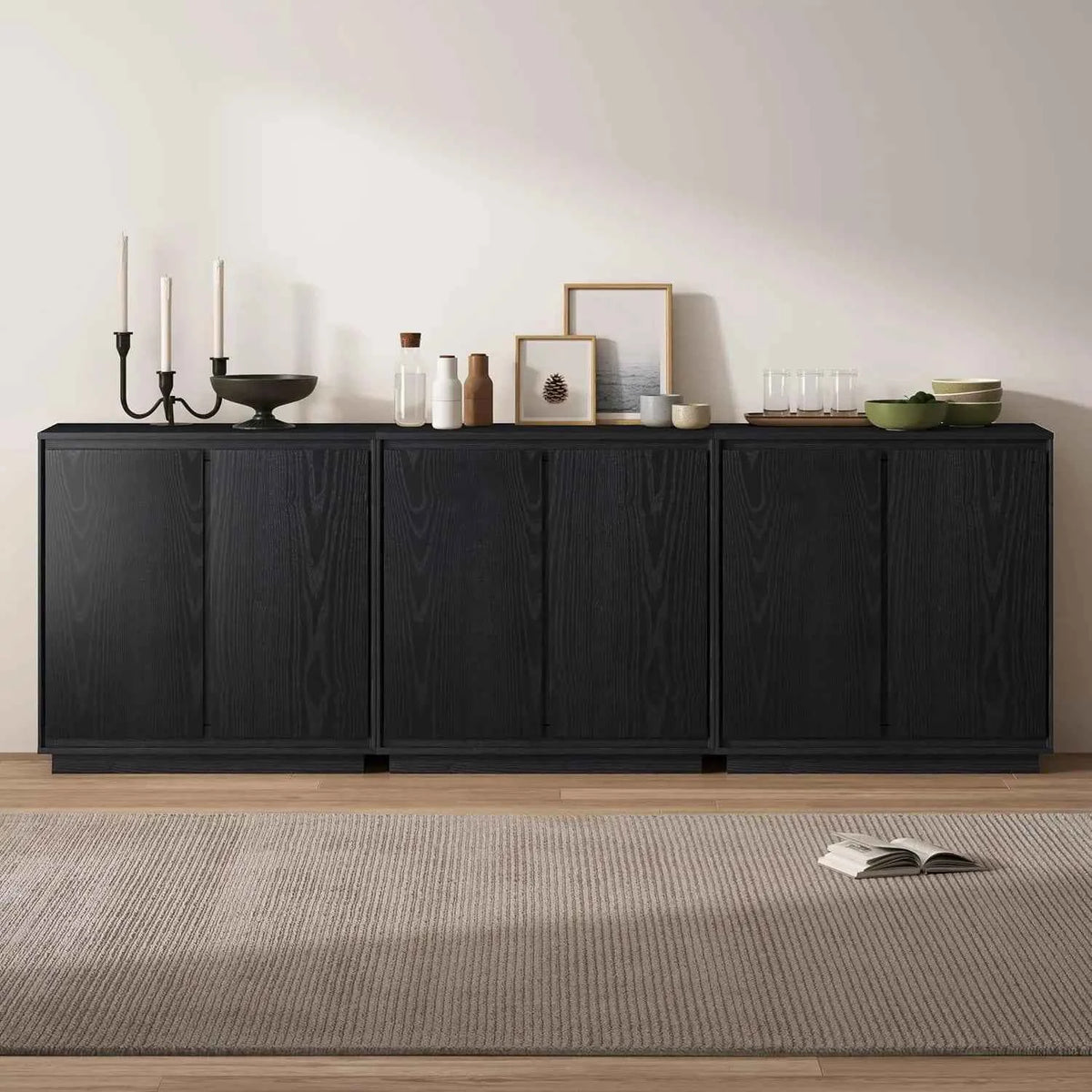 3 PCS Sideboard Buffet Cabinet, Handle-Free Design & Adjustable Shelves for Storage, Custom